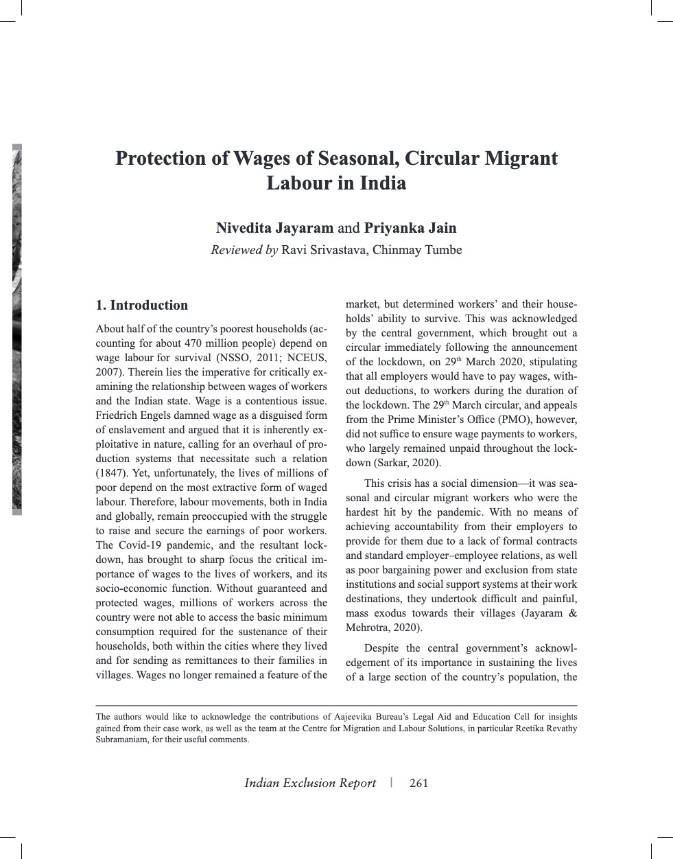 India Exclusion Report Protection of Wages